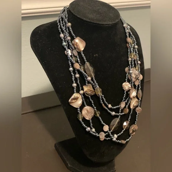 Lia Sophia Elegant Multi-Strand Black and Brown Mother of Pearl Necklace - Picture 2 of 4